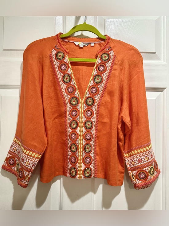 Boden Tops - Boden Orange Embroidered V-Neck Tunic